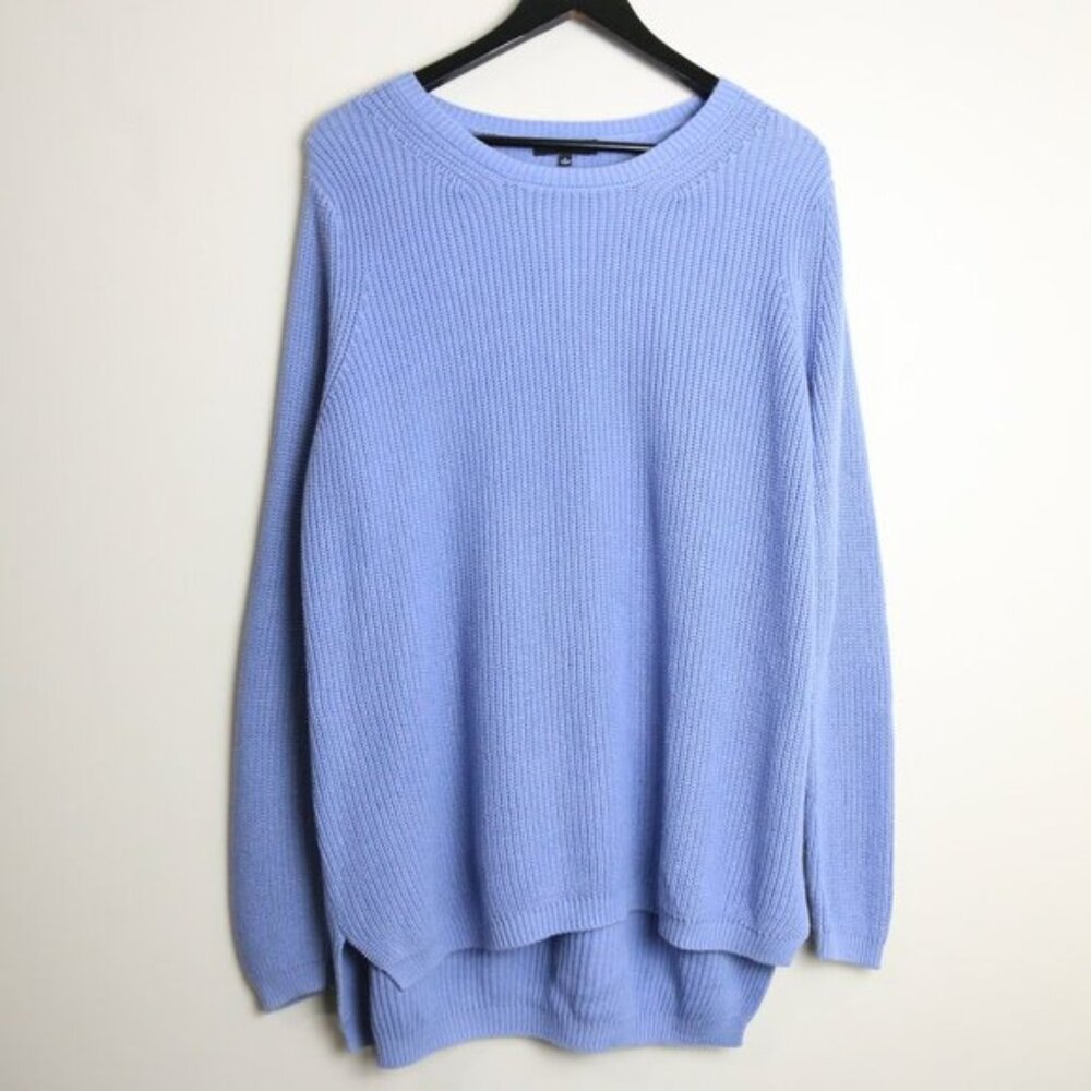 535 America Tight Knitted Marine Blue High Low Pullover Sweater Size Large